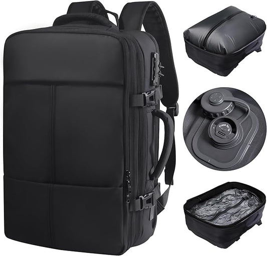 Vacuum Backpack Travel,80L Exapandable Air Compression System,Water Resistant & TSA Anti Theft,Strong Sealing,Available for boarding, Ideal for Travel/Laptop, Black(Vacuum Pump Included)