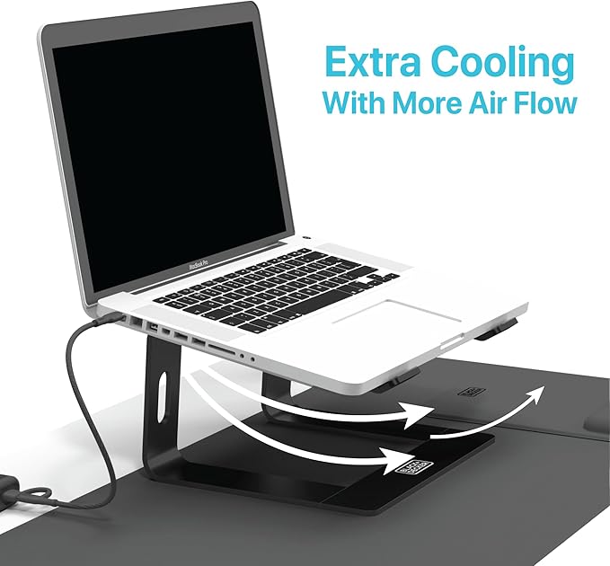 BLACK+DECKER Laptop Stand for Computer Desk, Ergonomic Laptop Stand for Desk, Lap top Riser Compatible with MacBook Notebook, Lap top Holder, Durable Aluminum Computer Riser Accessories, Black