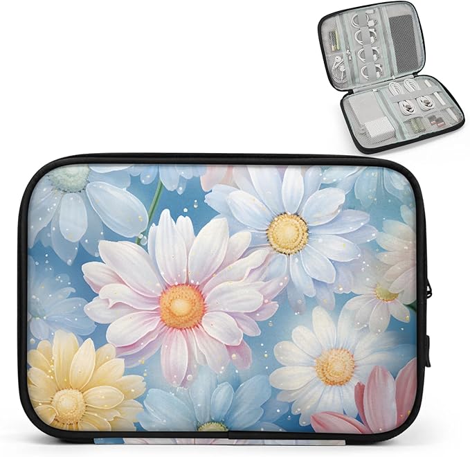 Dreamy Daisy Flowers Electronics Travel Organizer Case, Tech Accessories Cable Storage Bag for Cords, Charger, Phone, Hard Drive