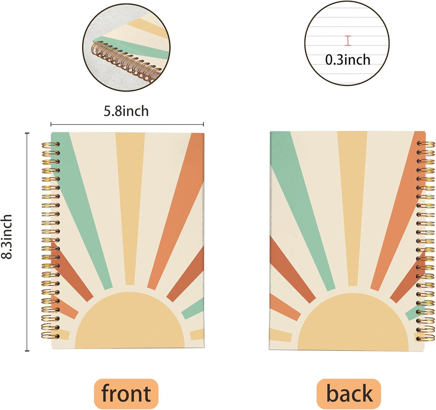 VNWEK Vintage Boho Notebook - Boho Journal, Boho Gifts for Women, Boho Office Supplies, Boho Sun Sunshine Spiral Notebook 5.5x8.3,Writing Notebooks