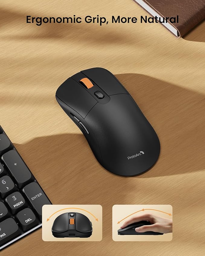 ProtoArc Mechanical Keyboard and Mouse, KM310 Wireless Rechargeable Aluminum Keyboard Mouse, 2.4G+Dual Bluetooth, Low Profile Keys, Red Switches, Multi-Device, for Windows/Mac - Black