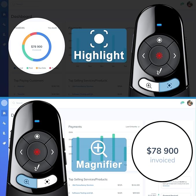 2 in 1 USB Type C Spotlight Presentation Clicker, Advanced Digital Highlighting Magnifier Wireless Presenter for for LED LCD, 2.4GHz PowerPoint Presentation Remote