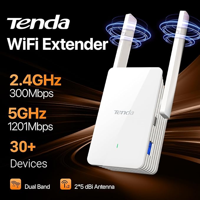 Tenda AX1500 WiFi 6 Range Extender, WiFi Signal Booster for Home Up to 1500sg.ft and 30+ Devices, Dual Band WiFi Extender Booster with Gigabit Ethernet Port, AP Mode, WPS Easy Setup(A23)