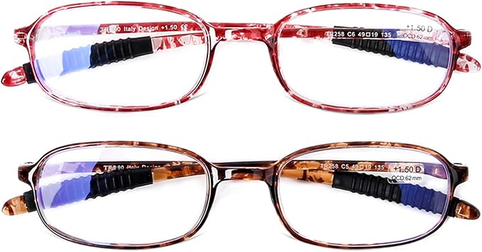 AQWANO 2 Pack Blue Light Blocking Computer Reading Glasses UV Protection Flexible TR90 Frame Lightweight Readers Glasses for Women Men +1.5