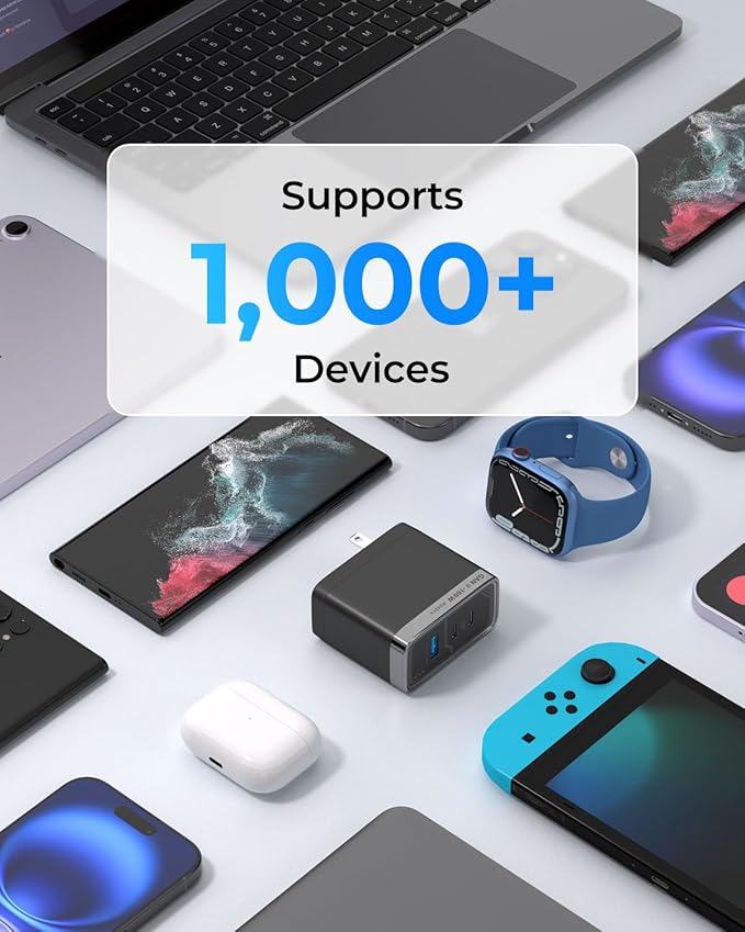 MUNBYN NexGo™ 100W GaN III 3-Port USB C Fast Charger Block with Compact Foldable Design, Fast Charging for MacBook Pro, iPhone 17/16/15Series, iPad, Galaxy S25/S24 and More,(3.3 Ft Cable Included)