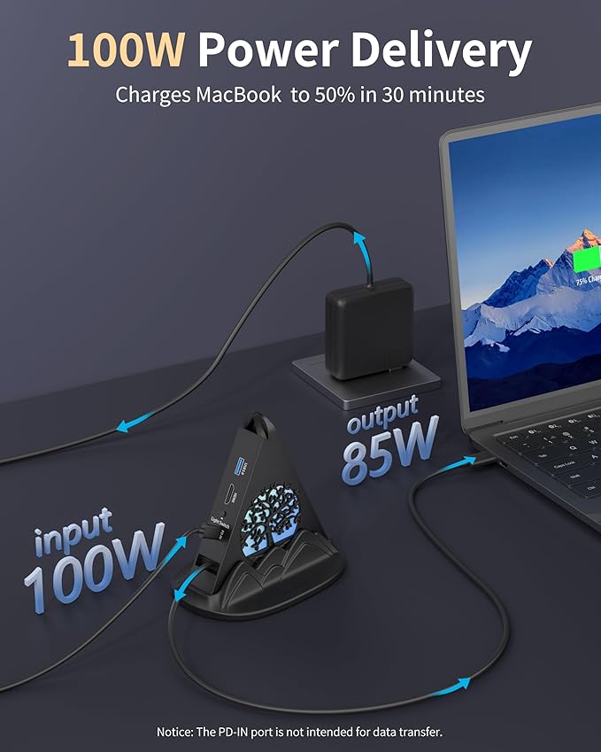 USB C Hub Multiport Adapter, 8 Ports with RGB Light, 4K HDMI, 100W PD Charging, 3 USB A and 1 USB C Data Ports, SD/TF Card Reader, Compatible with Gaming Laptops, Switch, PS5