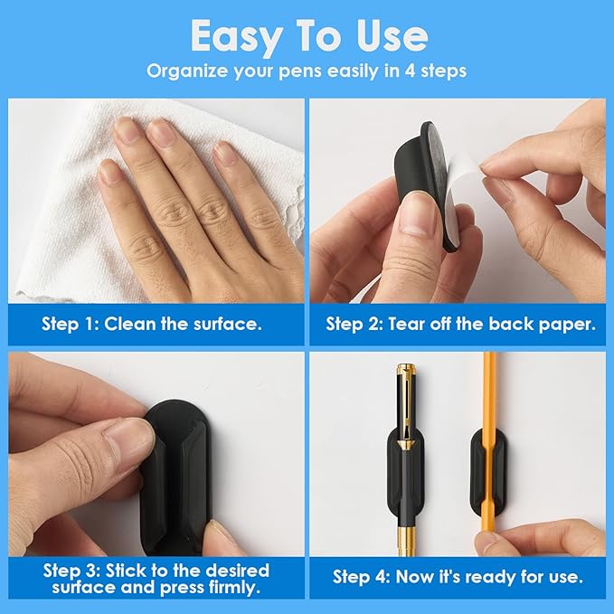 20 PCS Adhesive Pencil Holders for Desk, Silicone Pencil Holder for Desk and Notebook, Marker Holder for Clipboard and Wall, Classroom School Office Desk Accessories, Teacher Supplies