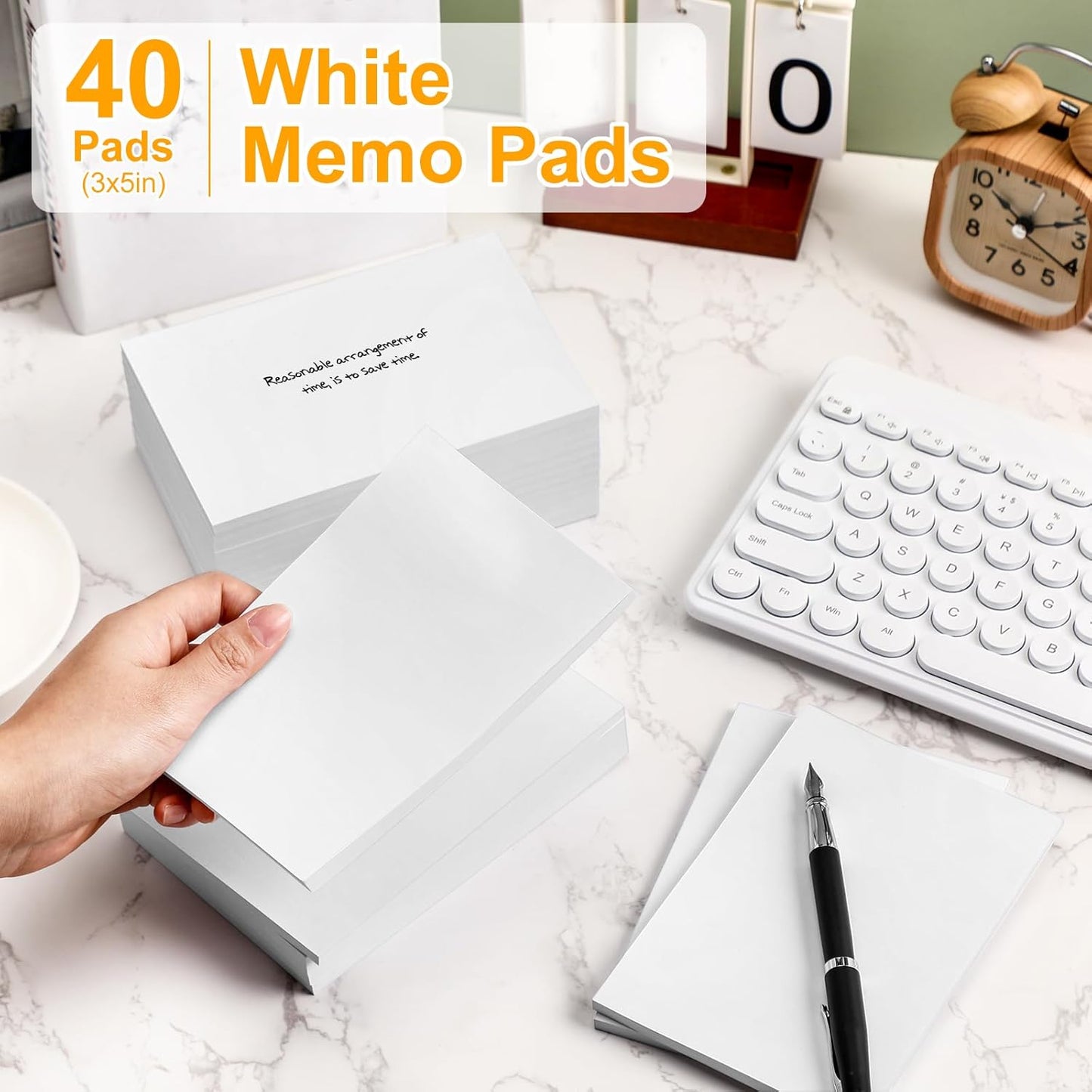 Fainne 3 x 5 Inch Paper Note Pads White Memo Pad Blank Writing Memo Scratch Paper for Waitress Waiter Book to Do Grocery List Small Notebook Restaurant Checkbook, White(40 Pack)