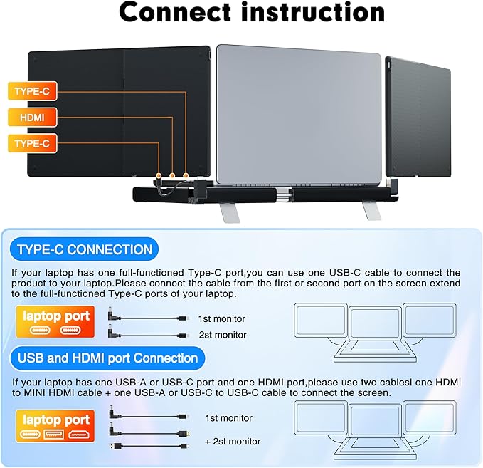 2025 New Upgraded Laptop Screen Extender Portable Monitor,1080P FHD IPS Screen,Monitor Extender for Laptop,Fit for 13-17" Laptops, Plug & Play Compatiable with Wins/Mac/Android/Switch (Detachable 14")