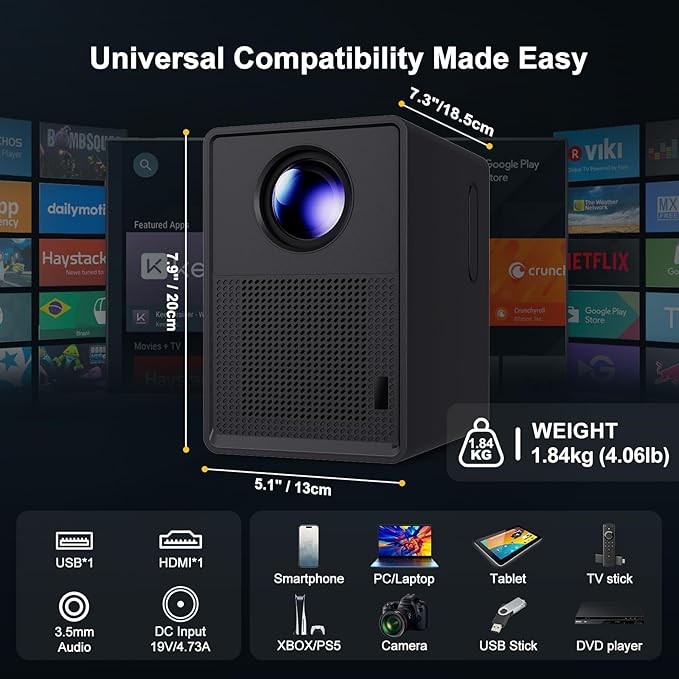 Official Licensed Google TV Smart Projector - 4K UHD Home Theater Projector with WiFi and Bluetooth : Built-in Trending Streaming Apps, Cinematic Dolby Audio, 80% Zoom, 300" Portable Outdoor Projector