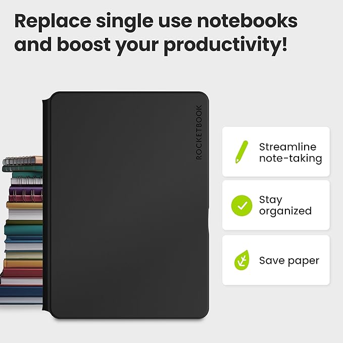 Rocketbook Pro 2.0 Reusable Professional Smart Notebook, Letter Size 8.5x11, Black - Lined & Dot Grid Pages, App-Connected, Erasable, Premium Cover, Ideal for Work Notes and Business Meetings