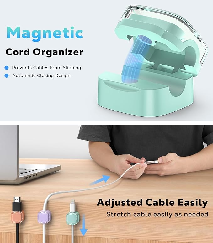 MoKo 6 Pack Magnetic Cable Clips, Under Desk Cable Management, Adhesive Magnetic Cord Holder, Magnetic Cord Organizer Wire Holder Keeper Organizer for Nightstand Desk Office Car Wall Glass,Org+Ppl+Blu