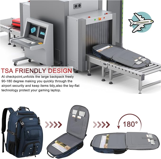 TSA Friendly Travel Laptop Backpack 18.4 inch XXXL Gaming Backpack Water-Repellent College Daypack Business Backpack with RFID Pockets & USB Port for Men