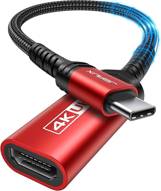 JSAUX USB C to HDMI Adapter, 4K USB Type-C to HDMI Female Adapter [Thunderbolt 3 Compatible] for iPhone 15 Pro Max/15 Plus, MacBook Pro/Air, Surface, Samsung Galaxy S21 S20 Ultra, Dell XPS 15 -Red