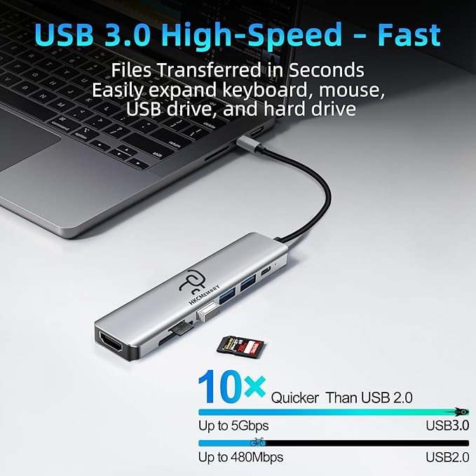USB C Hub 7-in-1, 4K HDMI, 100W PD Charging, USB 3.0/2.0 Ports, SD/TF Reader, USB-C Data, for MacBook Pro/Air, iPad Pro, iPhone 16 Pro/Pro Max, Dell XPS, Steam Deck