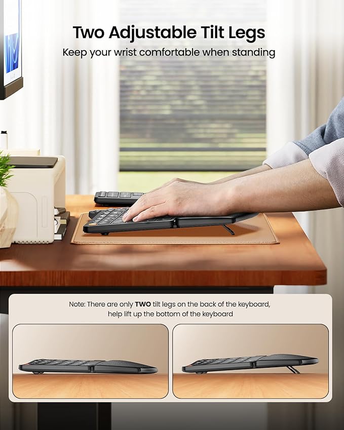 ProtoArc Wireless Ergonomic Keyboard, EK04 2.4GHz Wireless Ergo Keyboard with Separate Numeric Keypad, Split Design, Hard Wrist Rest, Rechargeable, for Windows PC/Laptop/Desktop