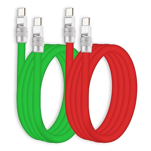 chubbycable Couple Chubby 2-Pack 240W USB C Cable Extra Thick Silicone Fast Charging Cable Compatible with iPhone 17-15 Series iPad Galaxy Series, Green+Red, Type-C to Type-C, 6.6FT