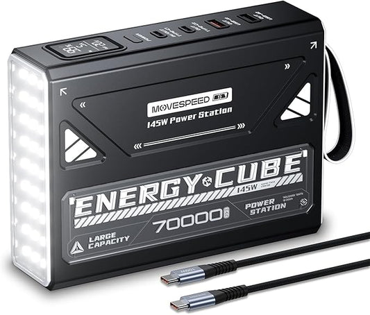 MOVE SPEED Portable Power Station 70,000mAh 260Wh Power Bank for Camping Essentials, 145W Small Generator Laptop Portable Charger, USB C Battery Pack with Flash Light, Home Backup Outdoor Emergency