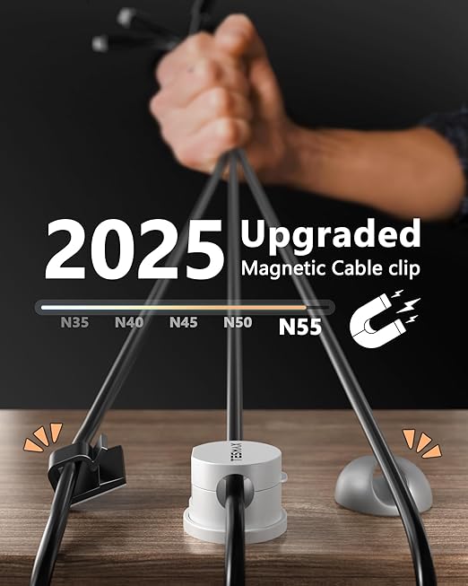 Magnetic Cable Clips 360° Rotation Cord Holder, 6Pack Cord Organizer 1s Lock Cable Smooth Adjustable Desk Organizers and Accessories, Adhesive Cord Clips for Nightstand,Phone,Wall,Car,Home Office