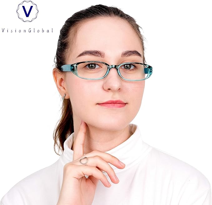 VisionGlobal 1 Pair Reading Glasses with Spring Hinge, Blue Light Blocking Glasses for Women/Men (Blue,+4.50 Magnification)