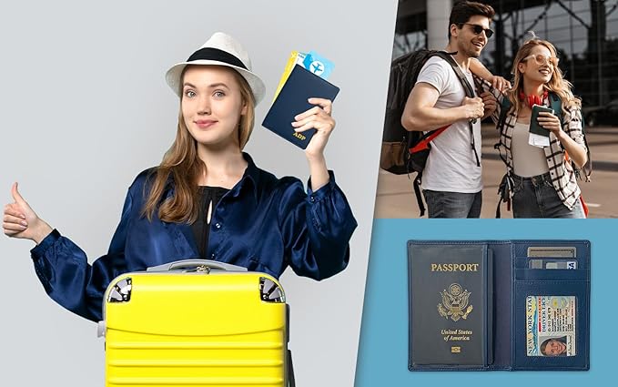 Personalized Monogrammed Navy Leather RFID Passport Wallet and 2 Luggage Tags