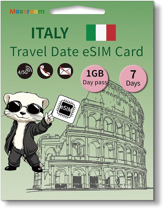Italy eSIM Card – Prepaid Data Plans | Day Pass 1GB Daily Data,7 Days | High-Speed 4G LTE | Ideal for Travelers
