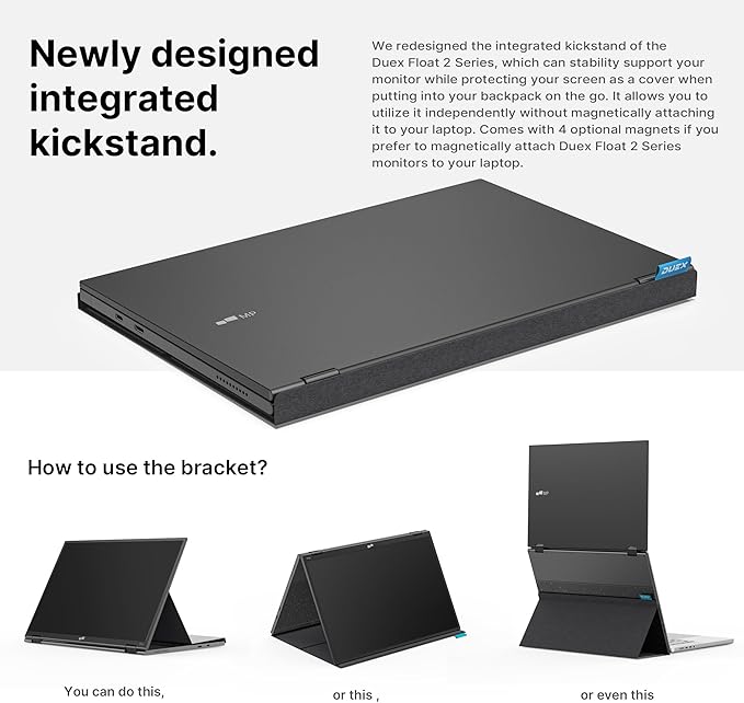 New Mobile Pixels Duex Float 2.0 Portable Stacked Monitor, FHD IPS 15.6" Laptop Screen Extender (Built-in Kickstand), USB C/HDMI Monitor Extender with Dual Speakers, Windows, MacOS, Switch, Android