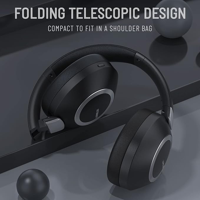 LORELEI B-C6 Wireless Over Ear Headphones, 50H Playtime Foldable Lightweight Bluetooth Headsets, Deep Bass, Built-in Microphone, Memory Foam Earmuff, for Travel, Home Office(Space Black)