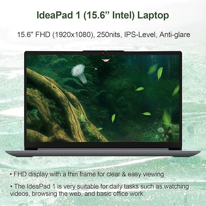 Lenovo IdeaPad 1 Home Laptop, 15.6" FHD Display, Intel Celeron Dual Core Processor, 12GB RAM, 640GB Storage(128GB eMMC + 512GB PCIe), 1 Yr Office 365, Wi-Fi 6, W11H, Additional 1 Yr ADP