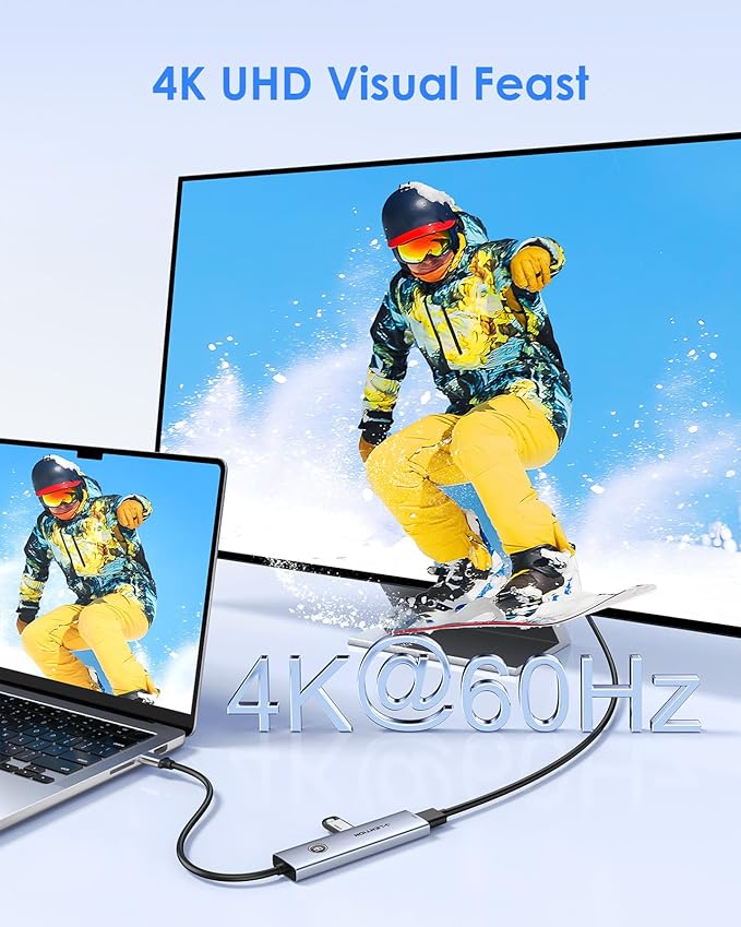 LENTION USB C Multiport Adapter, 5-in-1 USB C Hub with HDMI 4K@60Hz, USB A 3.0, Type C 3.0, 100W PD Charging, Multiport USB Adapter with Screen On/Off Button New MacBook Pro and Other Type C Devices