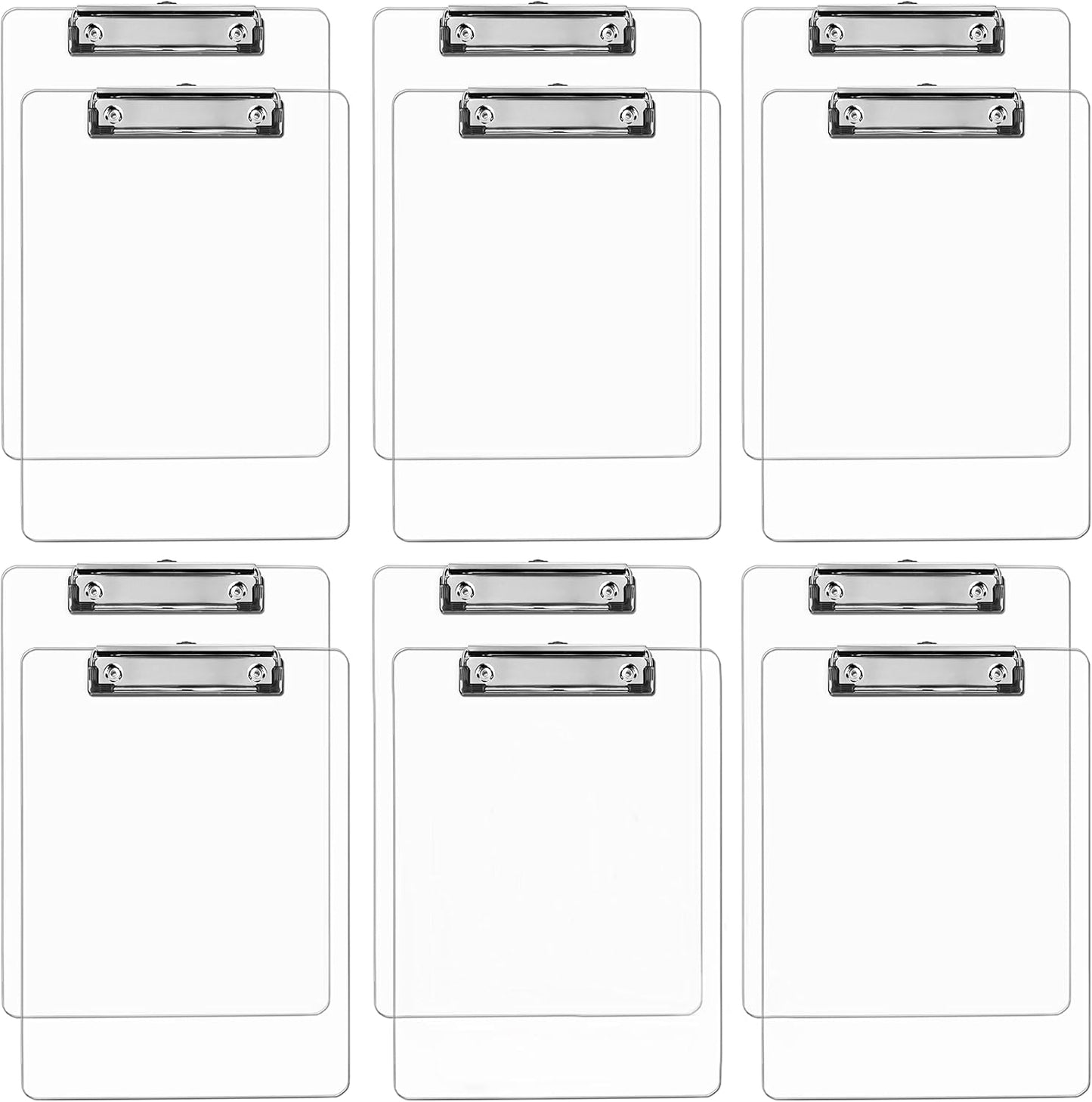 Plastic Clipboards (Set of 12) Transparent Clipboard (Clear) Strong 12.5 x 9 Inch | Holds 100 Sheets! Acrylic Clipboards with Low Profile Clip | Bulk Back to School Supplies for Teachers