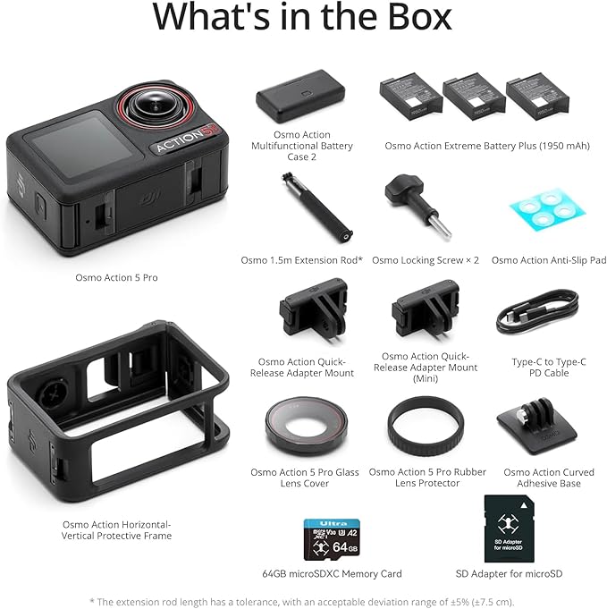 DJI Osmo Action 5 Pro Adventure Combo, with 64GB microSDXC Card - Waterproof Action Camera with 1/1.3" Sensor, 4K/120fps Video, Action Camera 4K Ideal for Sports, Vlog