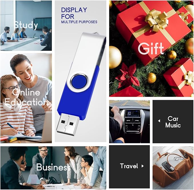 1GB Flash Drive 10 Pack USB 2.0 Thumb Drive Swivel Memory Stick Jump Drive with LED Indicator/Lanyard/Label for Storage and Backup (1G, 10pcs, Navy Blue)