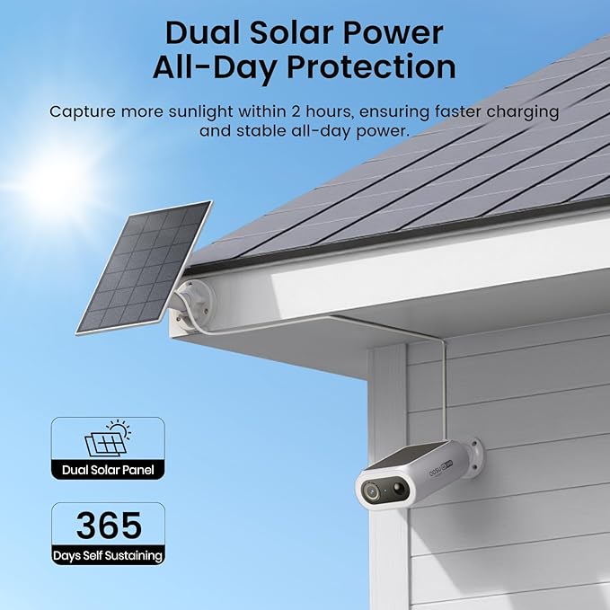 AOSU 4K Security Cameras Wireless Outdoor System, 2-Cam Kit with HomeCortex AI, Face Recognition & Behavior Detection, Dual Solar Power, Expandable Up to 16TB, No Monthly Fees for Home Surveillance