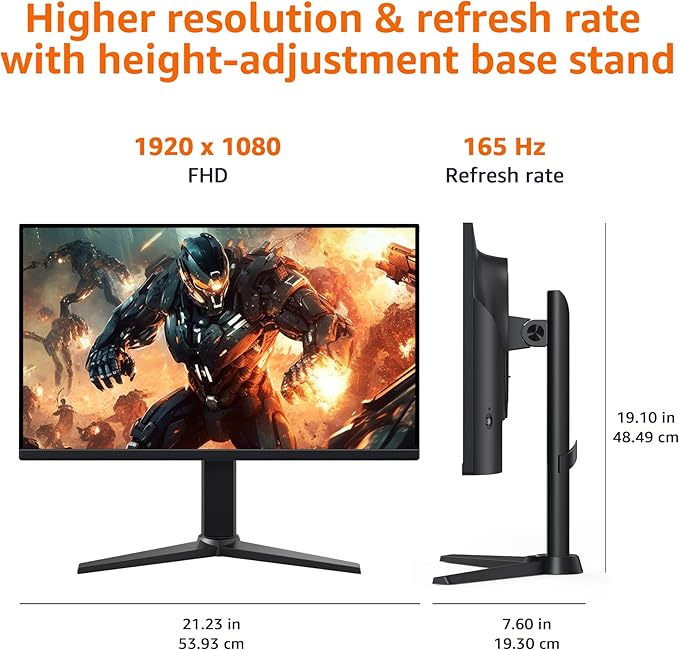 Amazon Basics 24 inch Gaming Monitor, FHD 1080P, 165Hz, VESA Compatible, Adaptive sync, 1ms Response, Black