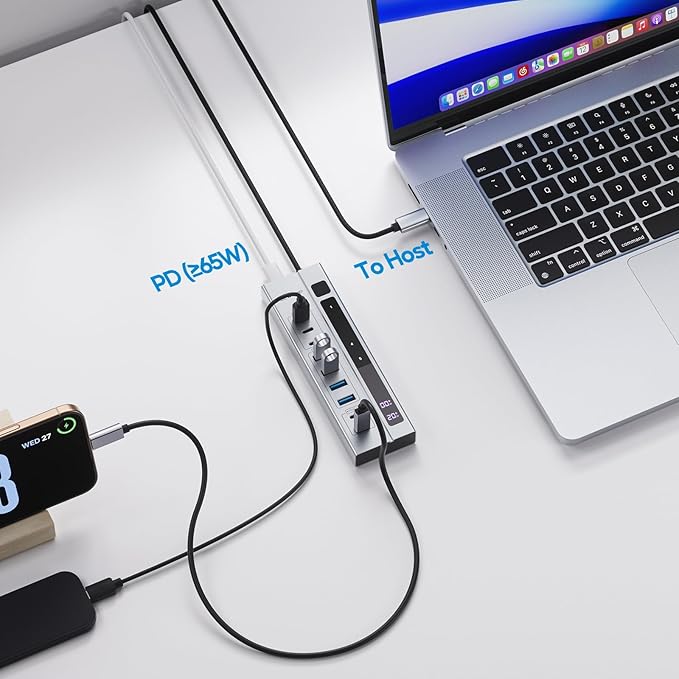 9-in-1 USB 3.2 Data Hub, Power Adapter NOT Included, Powered USB C Hub with 3 x USBC 10Gbps, 4 x USBA 5Gbps and 2 x 24/45W Type-C PD Charging Ports USB Hub