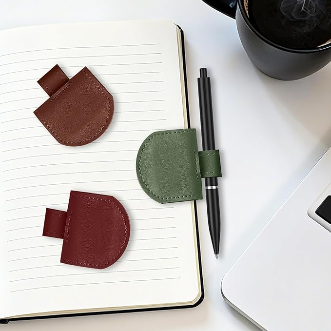 Magnetic Pen Loop Holder, Pencil Holder for Notebooks, Journals, Calendars, PU Leather 3 Pack