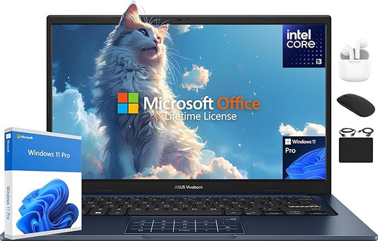 ASUS Vivobook 14" FHD Laptop 2025 Business Student, Lifetime Office 2024, 6-Core 13th Intel i3 (Up to 4.5GHz), 40GB RAM & 2.5TB Storage (2TB SSD + 500GB Ext), HubxcelAccessory, Win 11 Pro Copilot AI