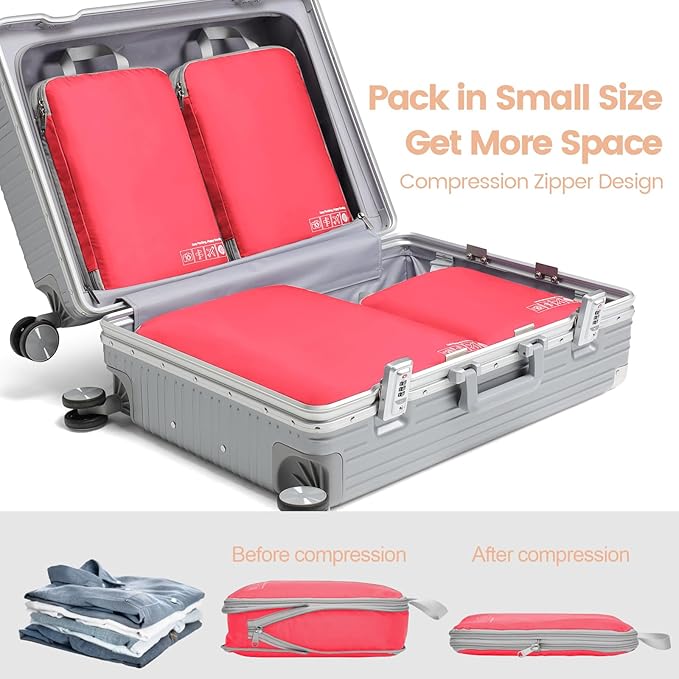 Cambond Compression Packing Cubes for Travel Women - Travel Bags Luggage Organizers Travel Essentials Compression Cubes for Travel Carry on Suitcases Organizer
