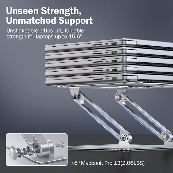 Aluminum Adjustable Laptop Stand, No Wobble Laptop Riser, Foldable Computer Notebook Stand Holder for 10-17" Laptops, Lightweight & Sturdy, Silver/B