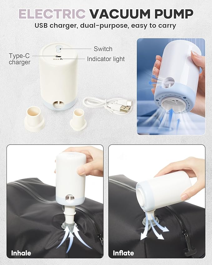 Vacuum Travel Backpack with Pump for Women, Personal Item Carry on Backpacks Flight Approved 18x14x8 inches for Men,Laptop Waterproof Work Compression bags Casual Daypack. (Pink)