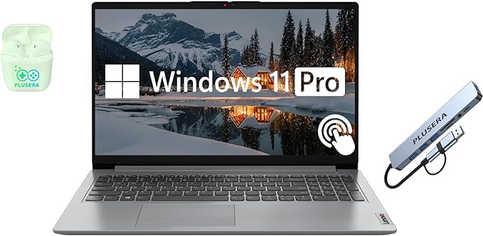 Lenovo IdeaPad 15.6” FHD Touchscreen Laptop, 24GB RAM 1.5TB Storage (1TB SSD+512GB Docking Station Set), 6-Cores Intel Core i3, Windows 11 Pro with Microsoft Office Included, Plusera Earphones