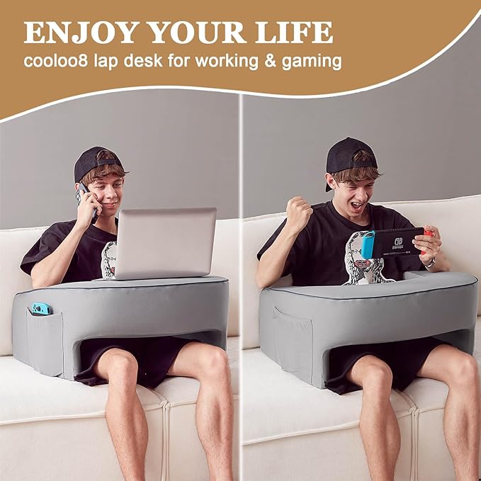 Lap Desk for Adults, Gaming Pillow, Reading Pillow, Lap Desk, Laptop Desk Pillow, Couch Reading Pillow, Memory Foam Bed Rest Pillow for Reading, Laptop Stand for Bed(Grey)