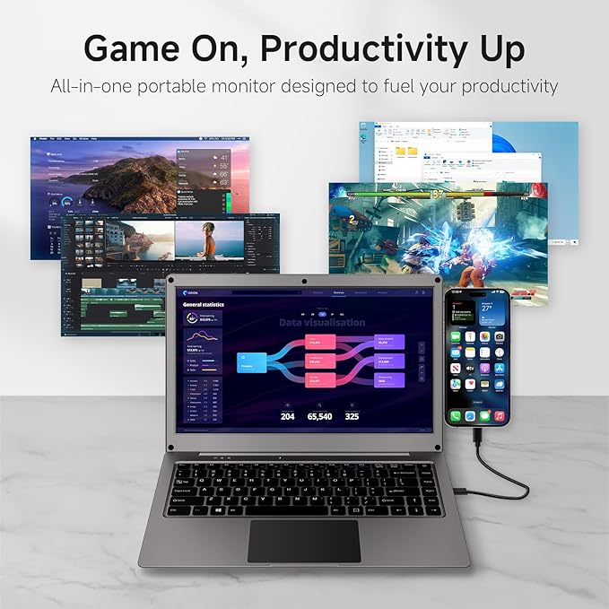 ELECROW Portable Monitor with Keyboard, 14 Inch Lapdock Display with Built-in Battery, 1080P FHD IPS USB C External Computer Monitors Compatible with Raspberry Pi, PC, Phone, Mac, Game Console