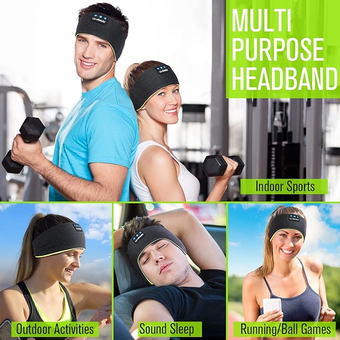 LC-dolida Sleep Headphones Bluetooth Headband, Headband Headphones Wireless Earphones Built in Speakers for Side Sleepers, Sleep Earbuds Gifts for Men Women Kids Teens