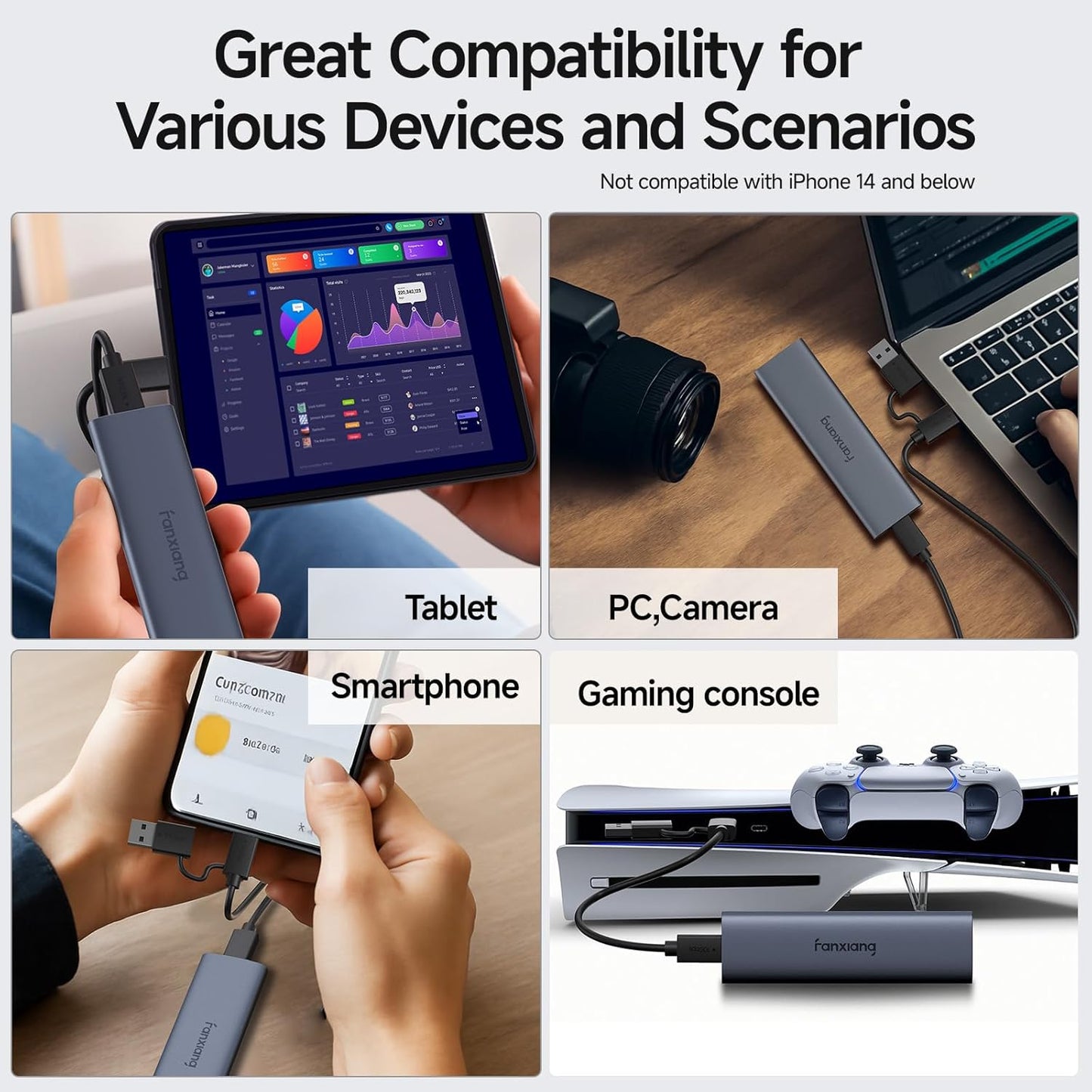 fanxiang 2TB External SSD - Portable SSD External Solid State Drive, 1000MB/s,USB 3.2 Gen2 Type-C, Aluminum Alloy, External Hard Drive for iPhone15/16,Android, Mac, Windows -PS1008