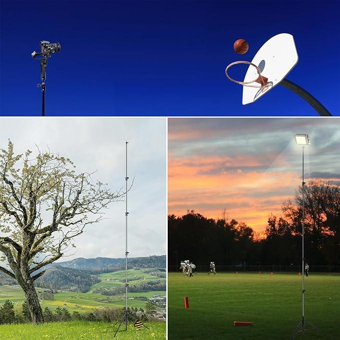 【16' Heavy Duty】 RAUBAY Extreme Tall Video Camera Sports Tripod Stand Air-Cushioned Telescoping Aluminium Alloy Light Stand with 1/4"& 3/8" Screw Adapter, Professional Sky High Tripod - TT480 Black…