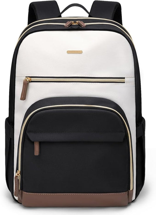 TENSTAR Laptop Backpack for Women, Computer Backpack Fit 16 Inch Notebook, Large Capacity College Backpack Bookbag Casual Daypack for Travel, Black with Beige