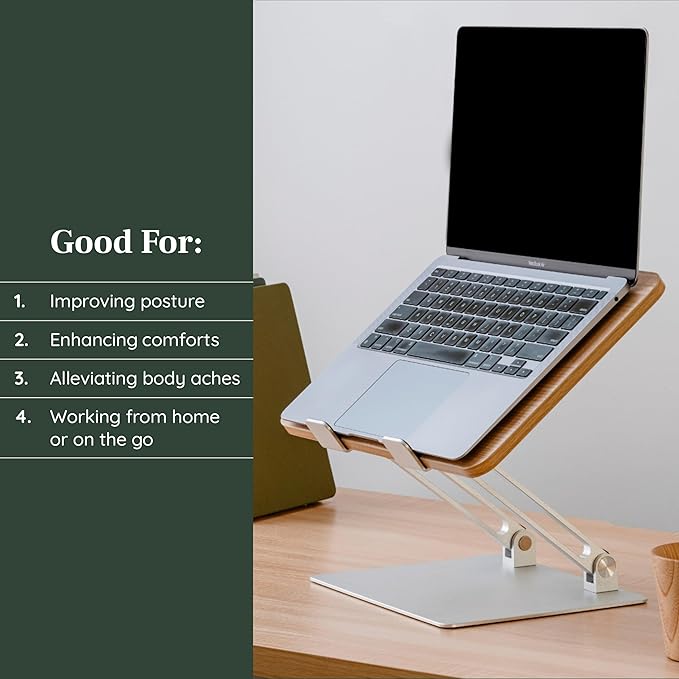 Branch Adjustable Laptop Stand - Elevate Ergonomics & Reduce Strain, Laptop Riser Customizable Height & Angle, Portable & Robust Design for Home or Office, Secure Silicon Grips - Woodgrain