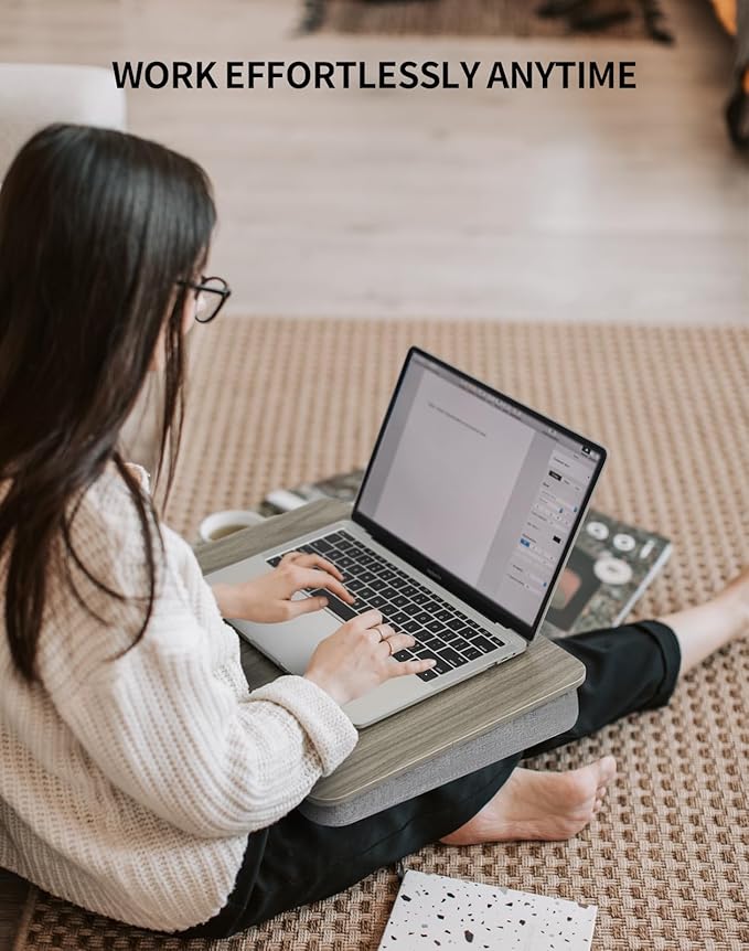 Lap Desk with Pillow Cushion, Portable Laptop Bed Desk, Fits up to 15.6 inch Laptop, Lap Stand for Bed & Couch & Carpet, Book Tablet/Drawing Board/Stand - Black Wood